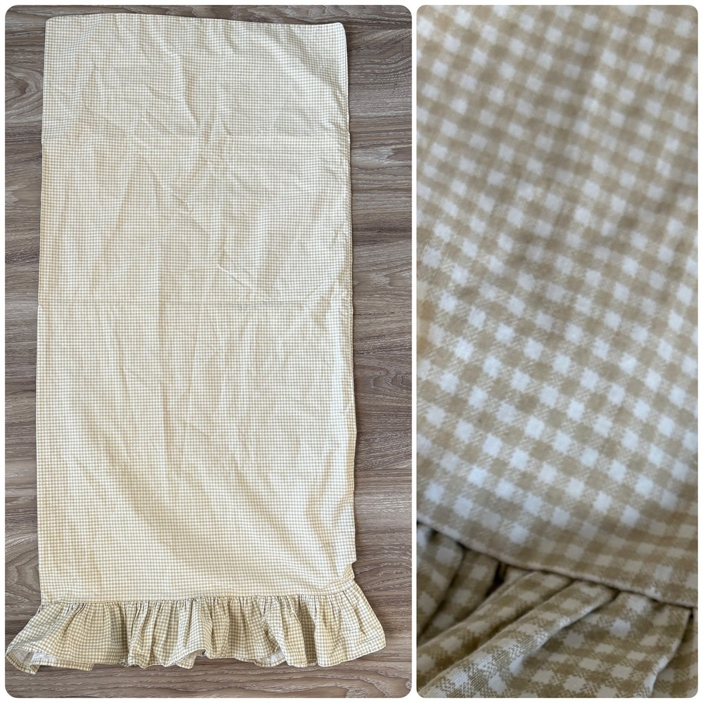 Ralph Lauren Gingham Plaid Ruffle Vintage Cottagecore King Pillowcase Tan White